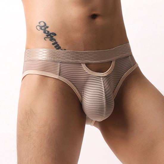 Men Briefs High Elasticity Fit Tight Cut Panties Solid Color Striped Print Breathable Mesh Underwear Smooth Wiring Low Waist Panties