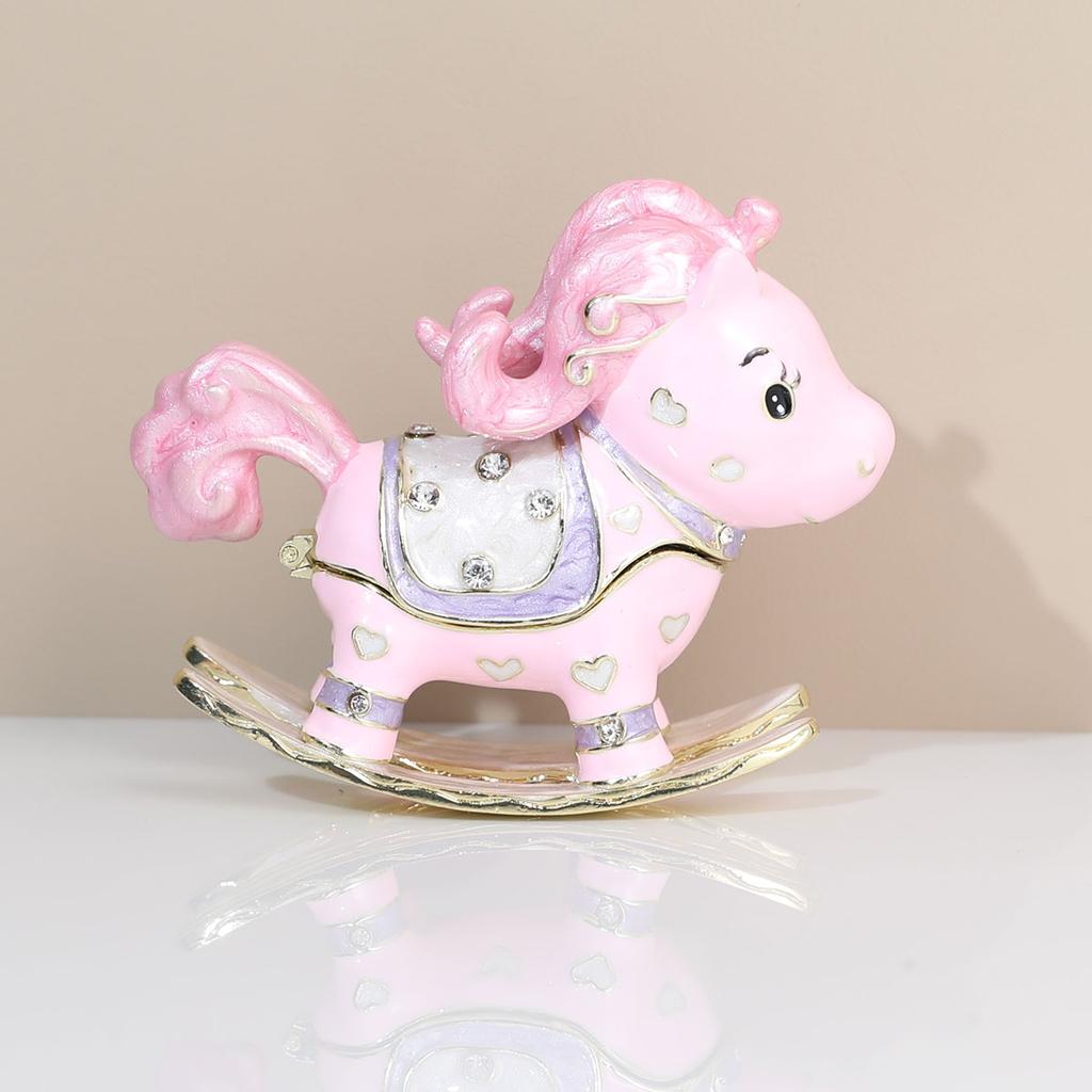 Valentine Gift Alloy Rocking Horse Jewelry Box Enamel Craft Decor Birthday Present