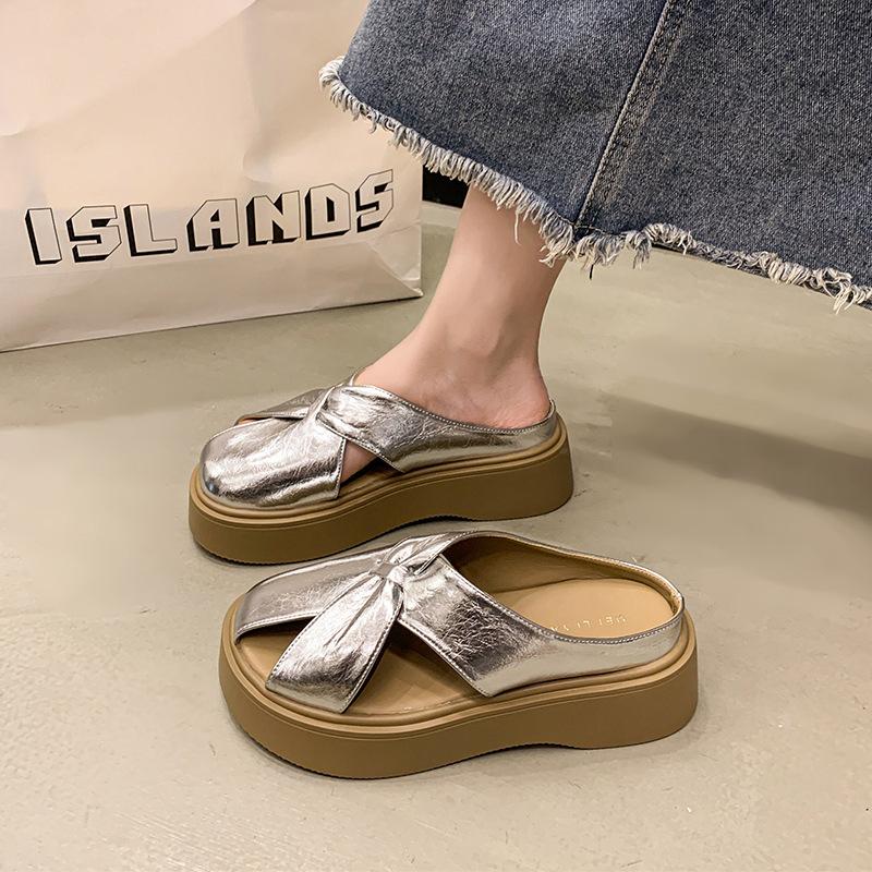 Feeling Bag Head Outer Wear with Cool Slippers Skirt Women's Summer Half Slippers Thick-soled Small Man Stepping On Shit French Mary Jane Shoes