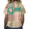 Women's Vintage Floral Print Button Down Shirt Short Sleeve Loose Fit Collared Top Made with Linen Blend Fabric Casual Summer Blouse