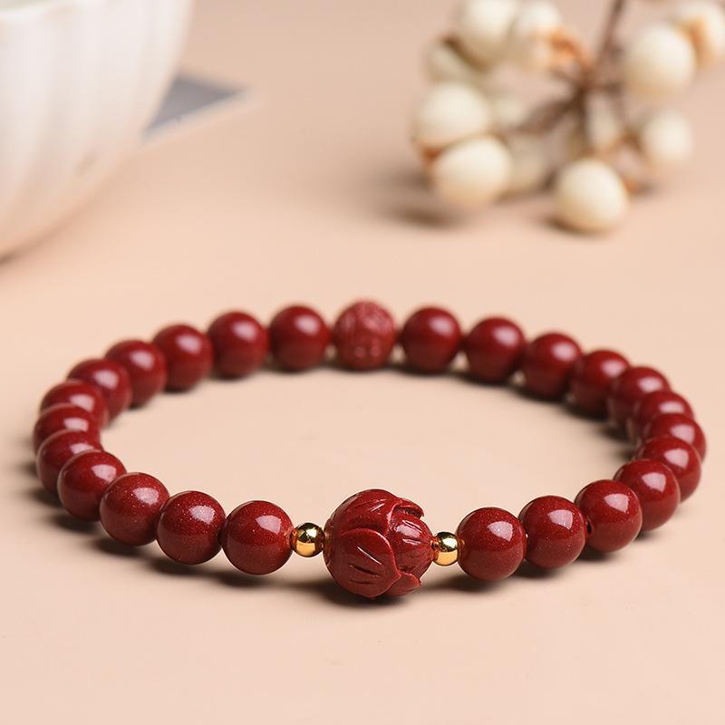 Rabbit Lotus High-Content Purple Gold Sand Cinnabar Fortune Bead Bracelet for Women, Auspicious Amulet for Good Luck and Zodiac Protection Cinnabar Lotus Bracelet