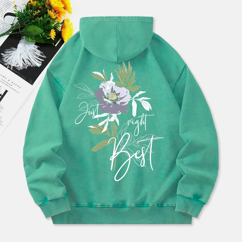 Fresh Flower Washed Hoodies Women Graffiti Prints Cotton Streetwears Distressed Pocket Oversized Pullovers Clothes