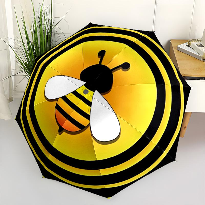 

1pc Bee Print, Automatic Umbrella - Stylish, Durable, with 8-Rib Manual Open Design, Elegant Black Handleyy250920219