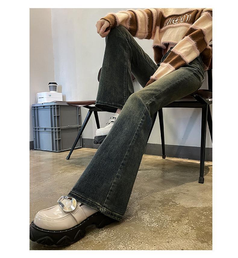 Cement Gray High-Waist Elastic Flared Jeans for Women - Petite Slim Fit, Spring/Autumn 2024