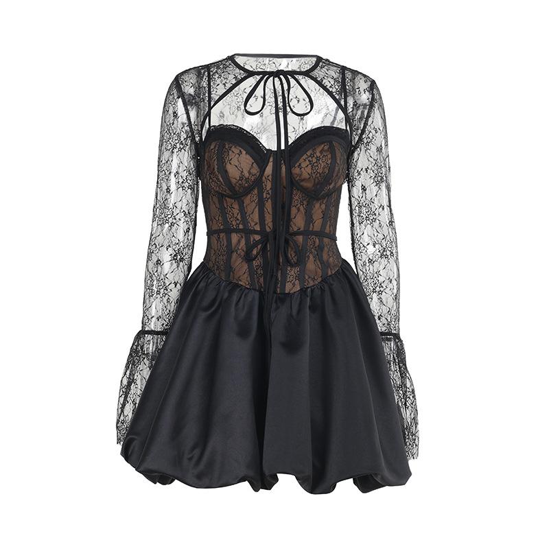 Herbst Prominente Qualität Slim-fit Sexy Spitze Spitze Spitze Spitze EINE Kampagne Kleid Frau