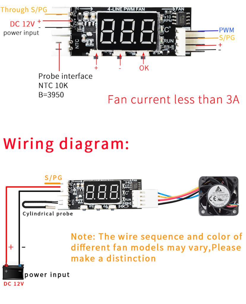 DC 12V 4 Wire PWM Fan Temperature Control Governor Temperature Speed Digital Display Support 3A Fan On/Off Control