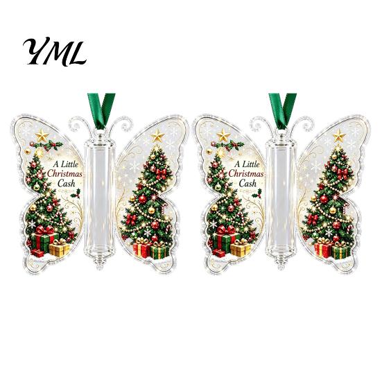 Weihnachtsparty-Zubehör Schmetterling Bargeldgeschenk-Ornament, Geldhalter Hängende Dekoration mit Geschenken für Familie Freunde Festlicher Druck, Acrylbaum