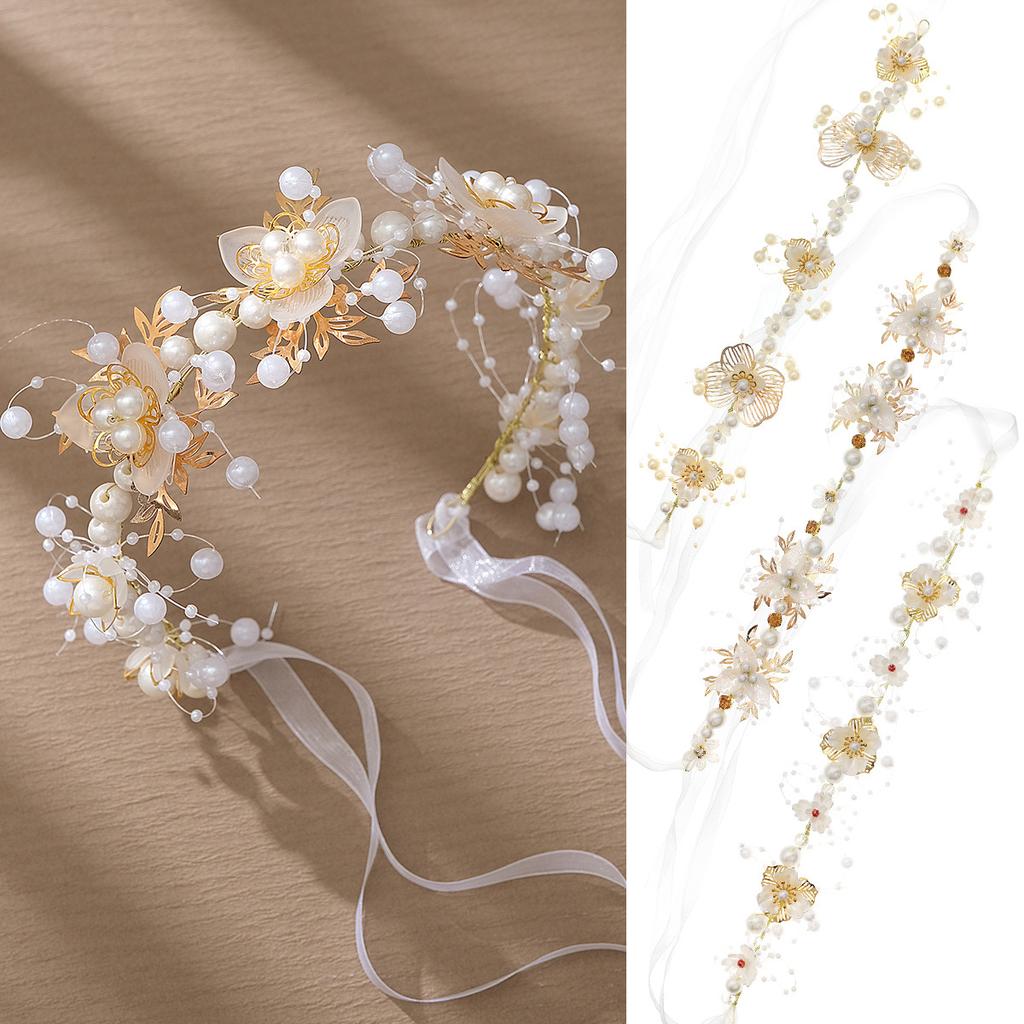 Pearls Headbands for Women Girls Bride Wedding Hairbands White Flower Tiaras and Crowns Korean Fashion Headdress Hair Jewelry