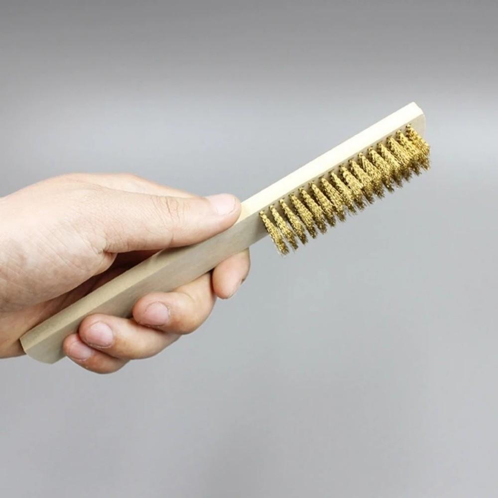 12pcs Ergonomic Design Wire Copper Brush Wood Handle Heavy-Duty Brush Set  Industrial Use