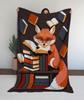 Reading Fox in Library Blanket For Book Lovers Afghan Tapestry Single Crochet (PDF Pattern)
