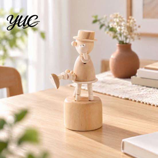 DIY Hand Painted Wood Crafts Wooden Movable Joints Animal Ornament, Doll Joint Ornaments Figures, Natural Decorative Desktop Art for Kids and
