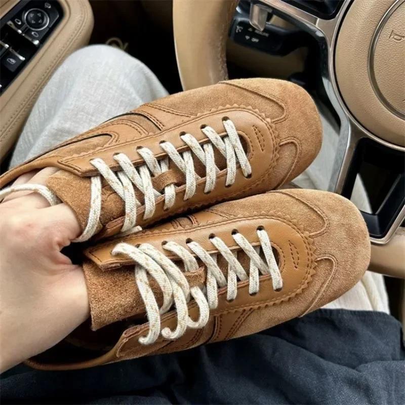 Fashion Comfortable European genuine leather high niche retro German training shoes women summer breathable flat sole sports board shoes