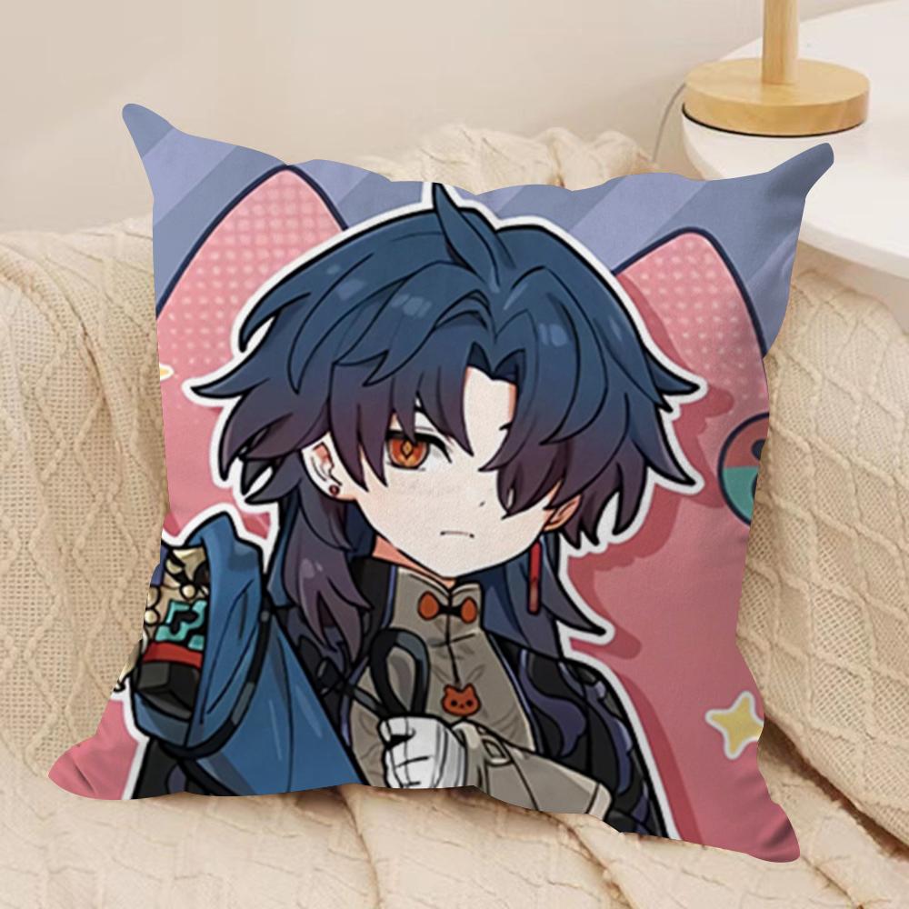 Chibi Honkai Star Rail Cushion Cover Soft Plush Fabric DoubleSided Printed Sofa Cushion Cover for All Seasons Home Decor Gift