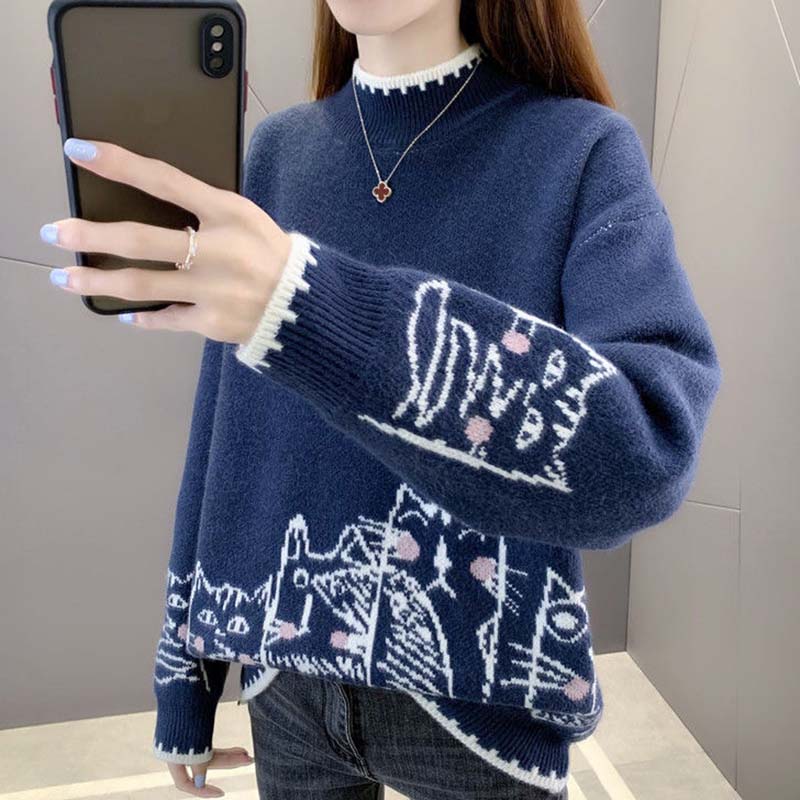 Sweater for Women Autumn Winter Thickened Warm Knitted Stretchy Long Sleeve Tops
