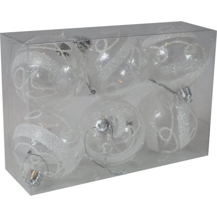Set of 6 transparent plastic baubles 6 CM
