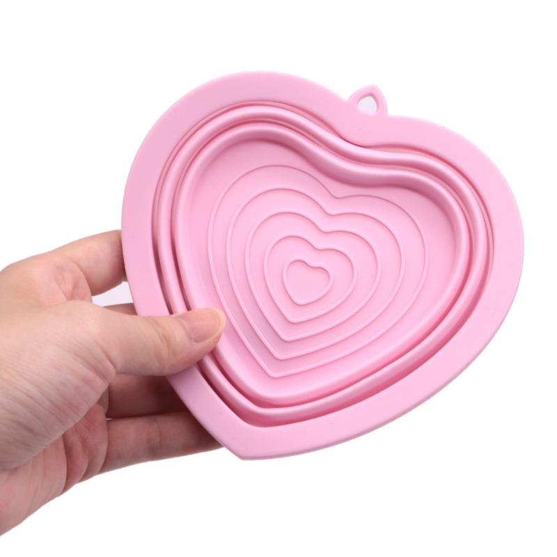 Silicone Pet Folding Bowl, Dog Rice Bowl, Heart-shaped Cute Puppy Bowl, Cat Bowl, Portable Outdoor Bowl, Dog Food Bowl