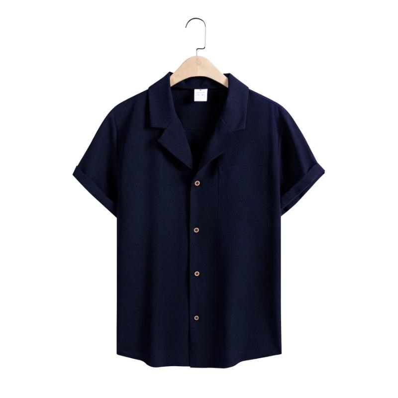 

Men s Casual Short Sleeve Shirts Leisure Street Wear Lapel Button-down Solid Color Shirts for Men Vintage Vacation Blouse 2XL