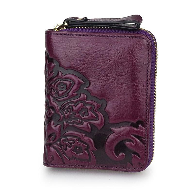 Full-leather China Style Short Wallet Women's Card Bag Multifunctional Organ Page ID Cowhide Folded Change Folder