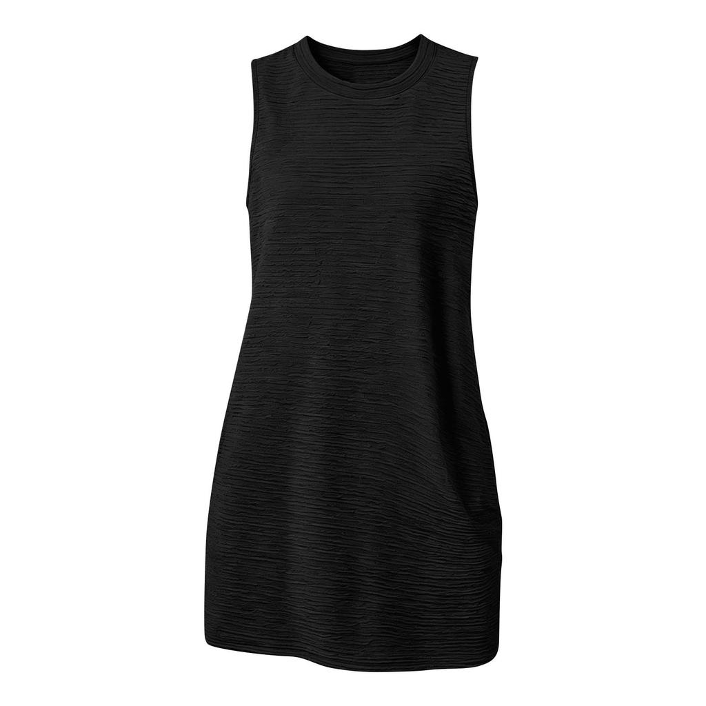 Sleeveless Casual Dress Women Summer Round Neck Solid Color Side Pocket Relaxed Fit Mini Dress