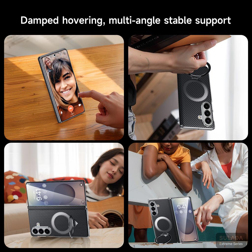 SULADA For Samsung Galaxy Z Fold7 5G Magnetic Case Kickstand PU + PC Phone Cover Carbon Fiber Texture