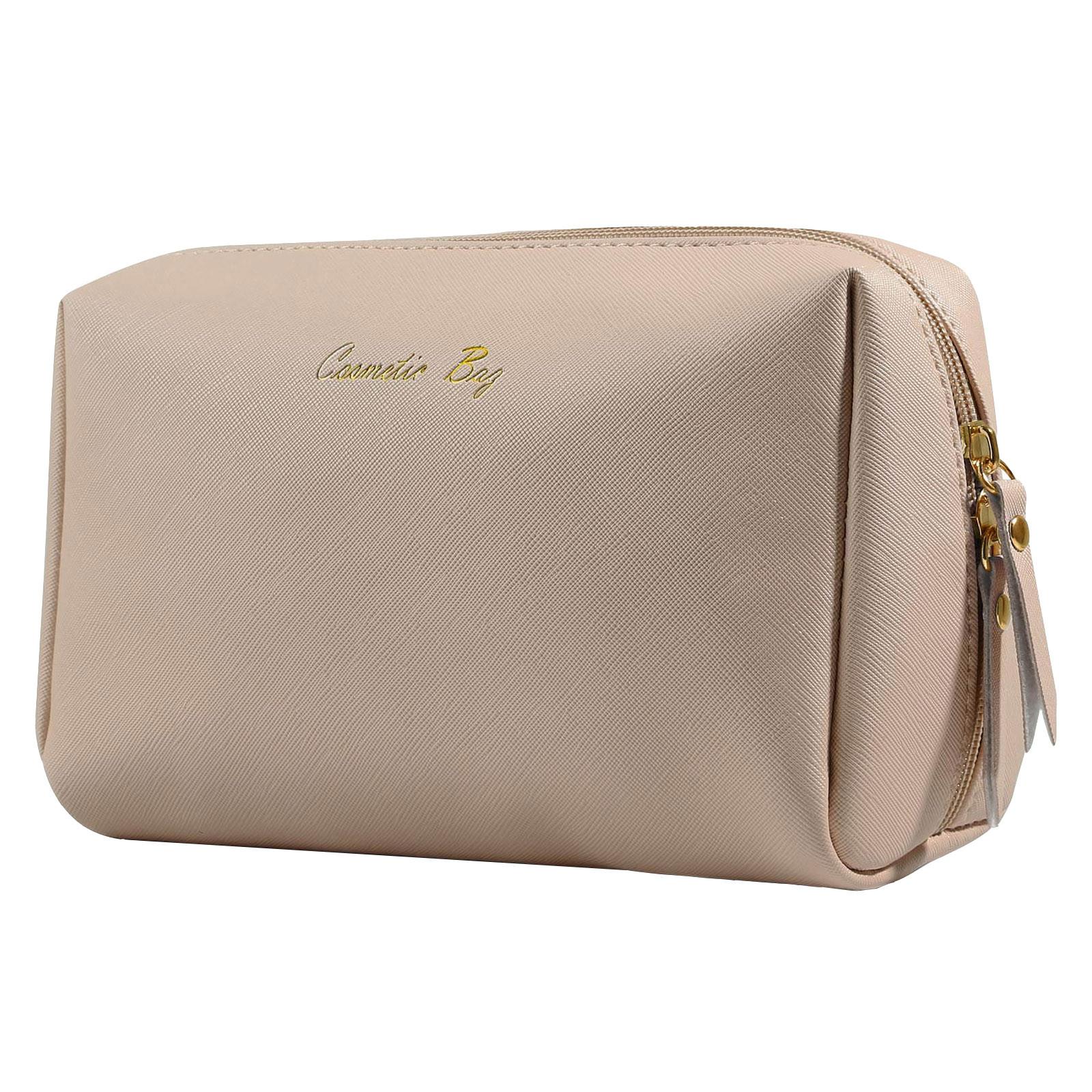 

Toiletry Bag Makeup Bag Travel Cosmetic Bag For Women Vegan Leather One Size бежевый