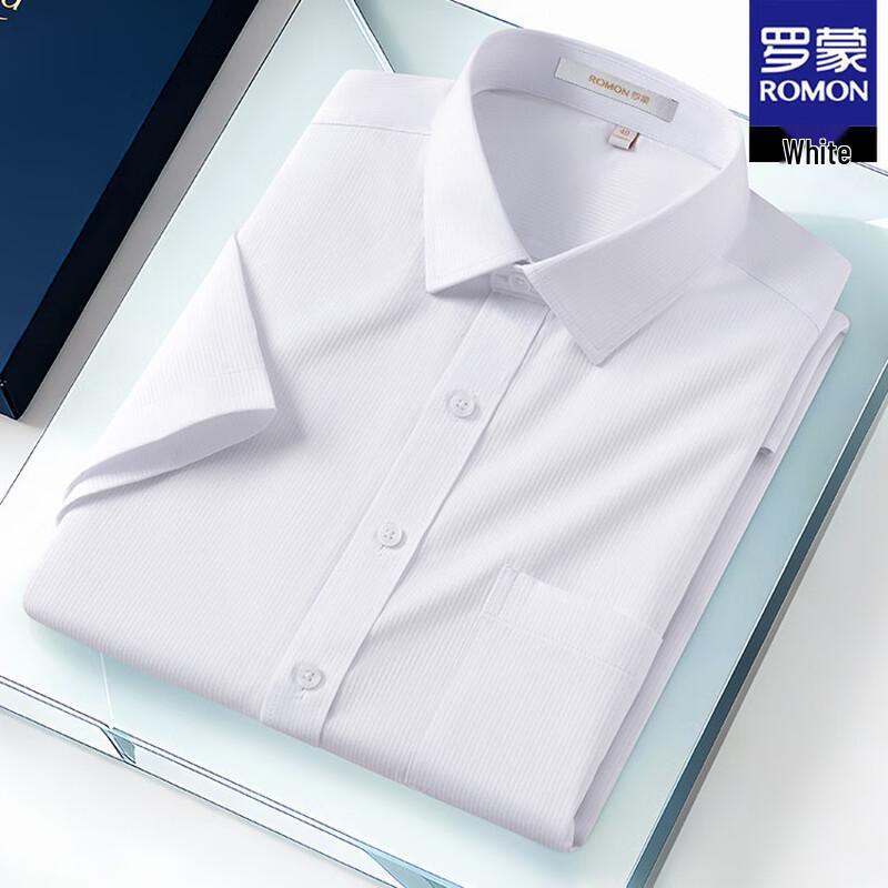 ROMON Men s Business Casual Short Sleeve Lapel Shirt 38