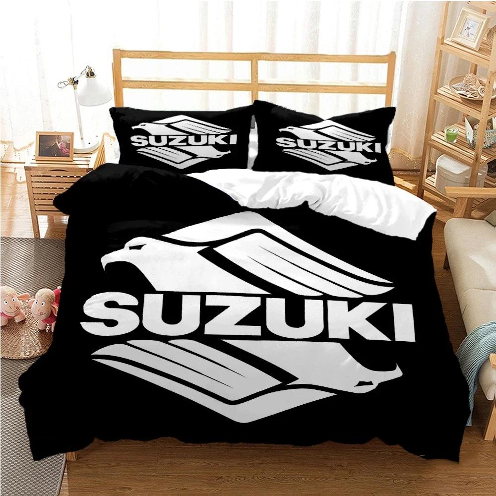 Teenagers SUZU motorcycle Casal Duvet Cover Comforter All Season Bedding Sets Soft Quilt Cover and Pillowcases Single/Double
