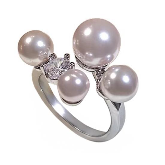 

Women Ring French Style Adjustable Opening Finger Ring with Imitation Pearls Cubic Zirconia Design Jewelry Gift