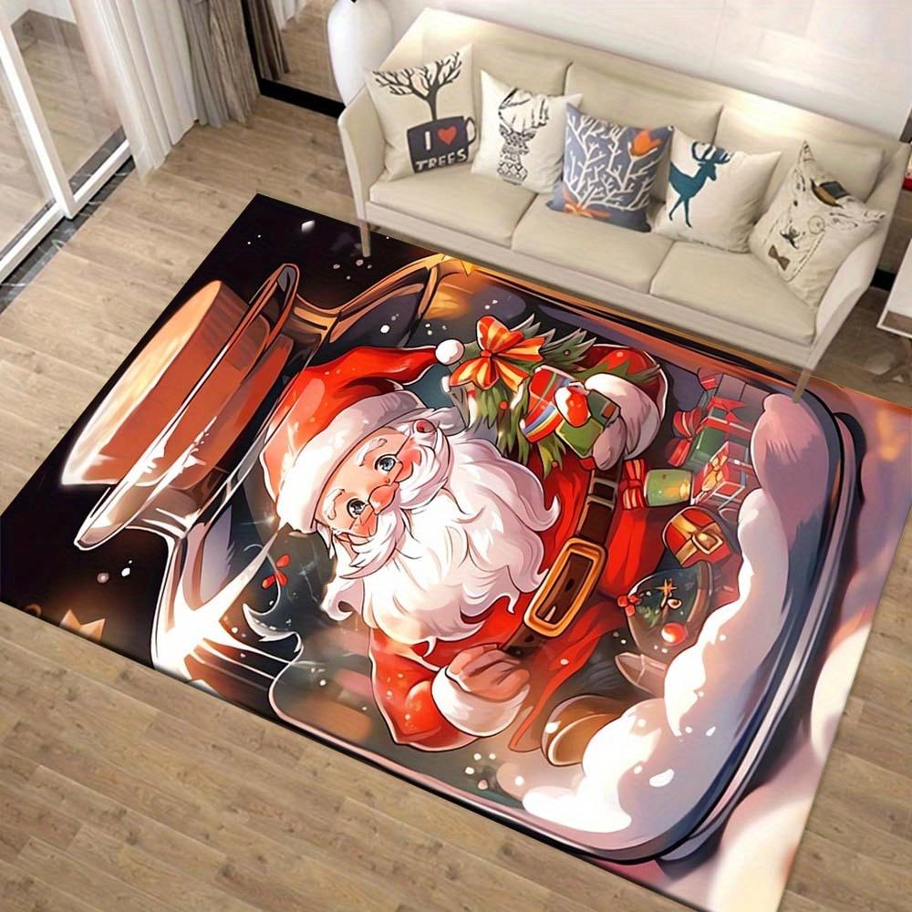 1pc Christmas Themed Rug, Santa Claus in A Jar Print, Bedside Carpet, Non slip Laundry Room Mat, Machine Washable Water Absorbing Entrance D