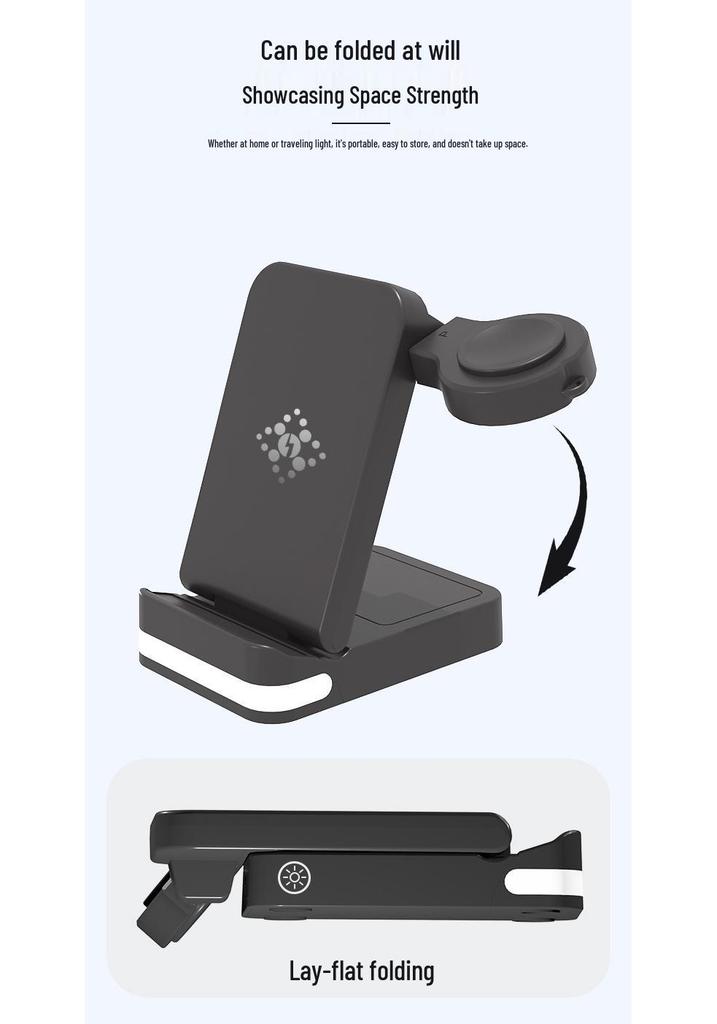 New Foldable Wireless Charger: Compatible with Huawei, Apple, Samsung Phones, Watches & Earphones, Hot-Selling 3-in-1 Device