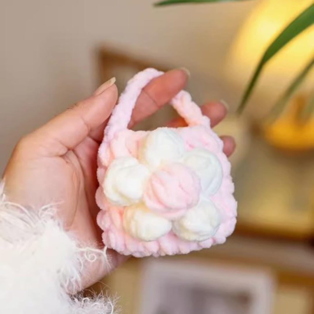 

Mini Crochet Handbag Cute Knit Pouch Earphone Bag Knitted Cases Handmade Headphones Boxes Portable Knitted Headset Covers Holder рожевий