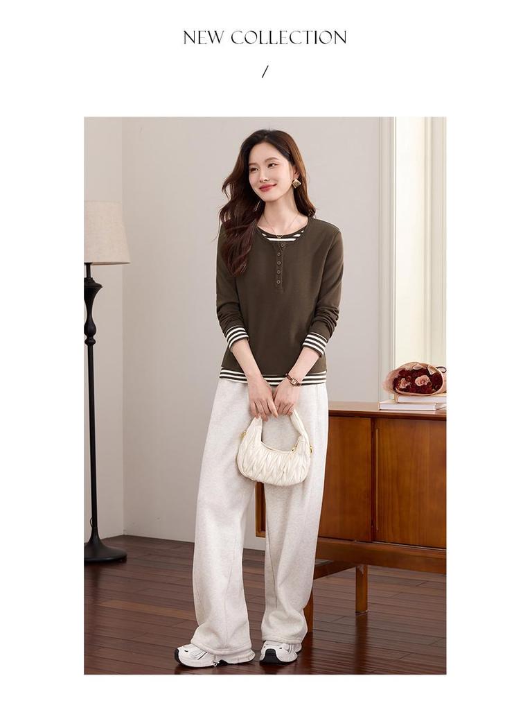 Women's Plus Velvet Long-Sleeve T-Shirt with Inner Layer - Stylish Two-Piece Design for Autumn/Winter 2025