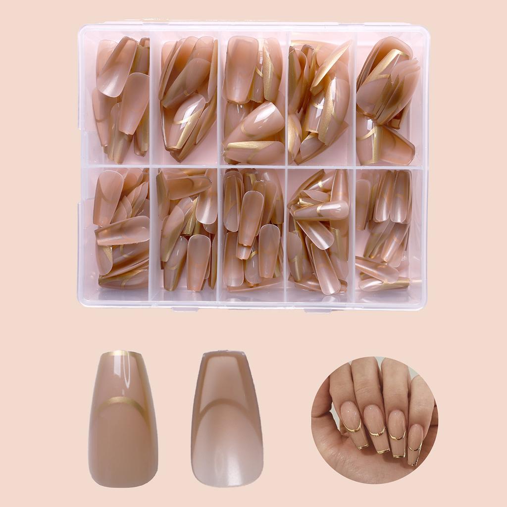 Fake Nail Patch Nude Color Gold Lines Simple And Versatile Detachable 360 Pieces