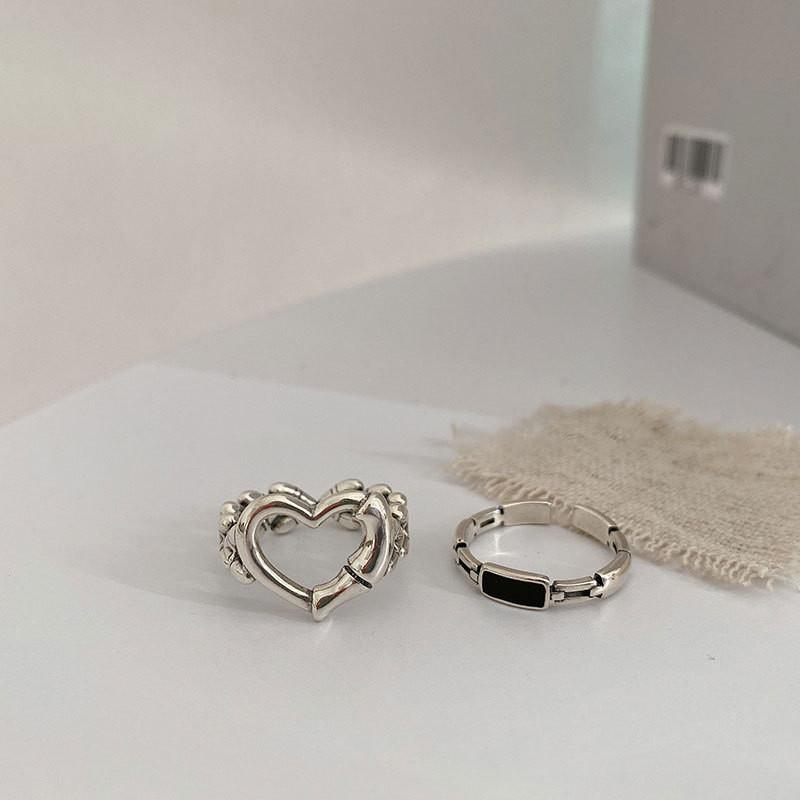 Elegant Korean Style 925 Sterling Silver Open Adjustable Heart Shaped Ring For Women