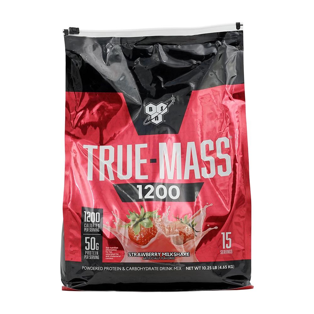 True-Mass 1200 Powdered Protein & Carbohydrate Drink Mix Strawberry Milkshake 15 Servings, 10.25 Lb
