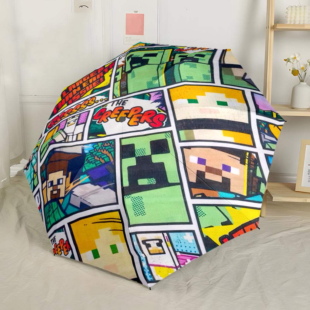 Minecraft Bee Adventure Portable Automatic Umbrella Compact & Durable 8-Rib Design Lightweight All-Season Travel Elegant Women's Umbrella