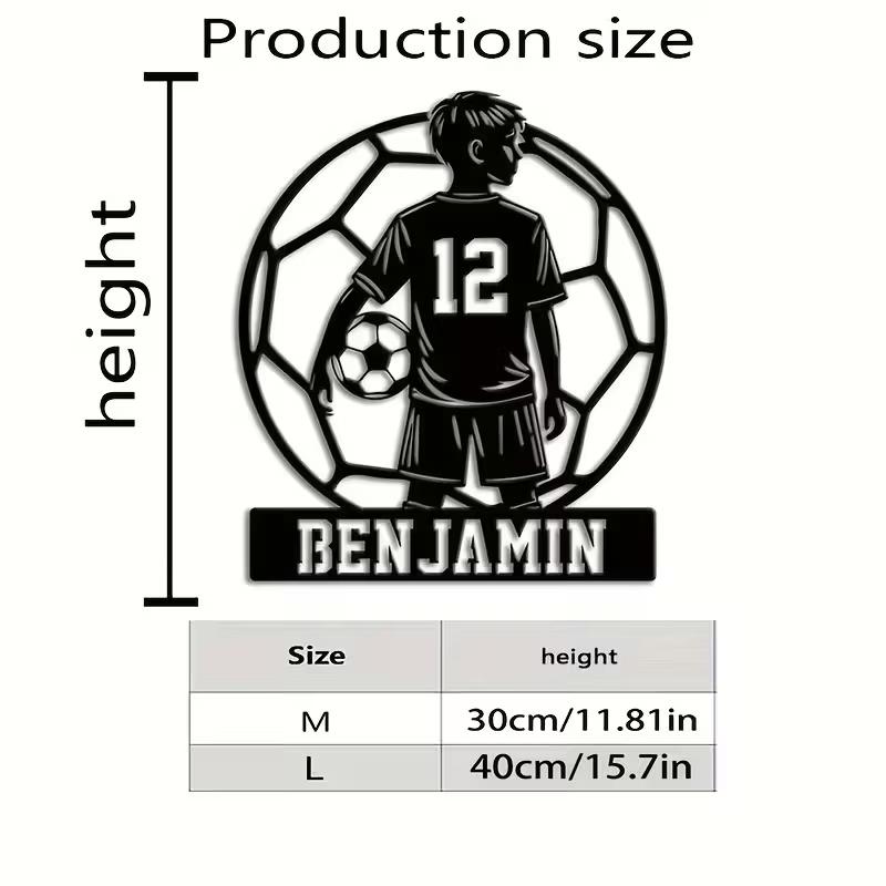 

Personalized Soccer Boy Metal Sign - Custom Name, Soccer Player #12 with Ball Design - Heavy-Duty Iron Decoration for Sports Roo 30cm чёрный