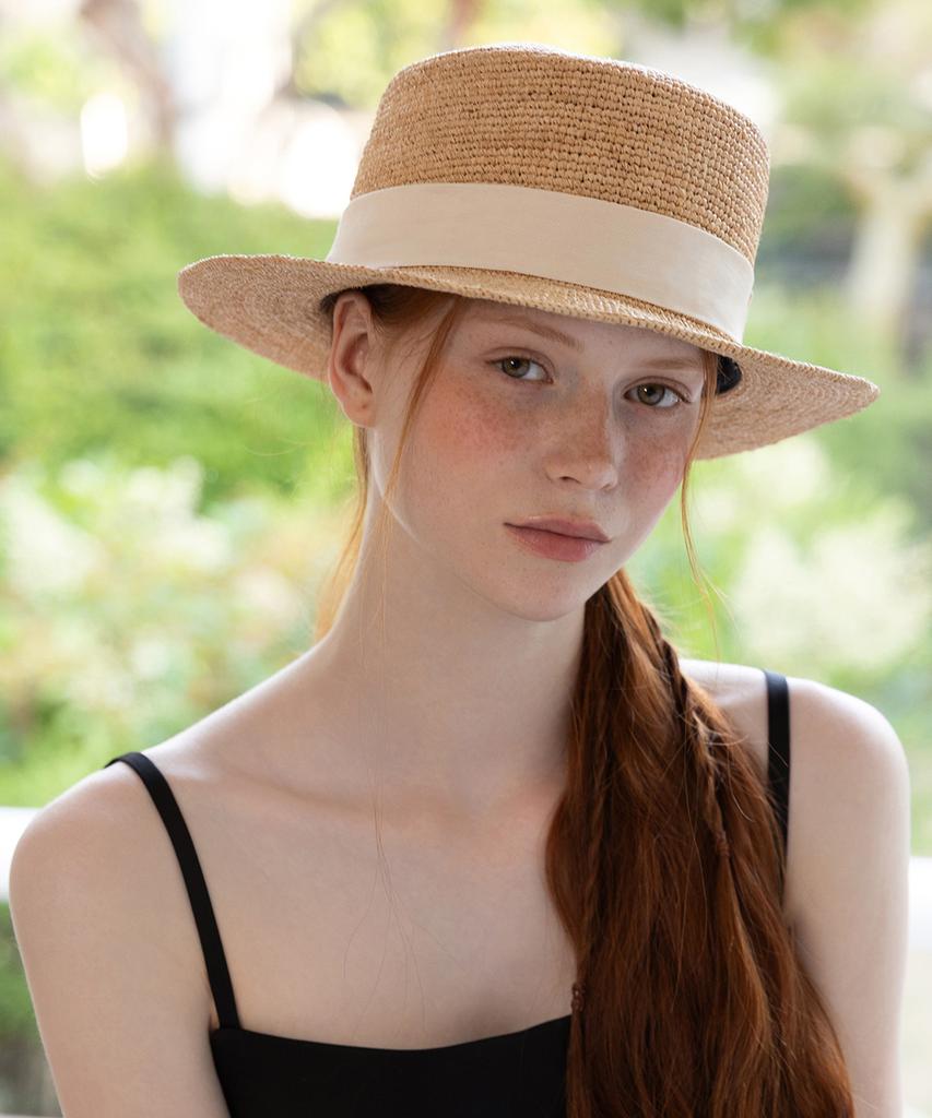 Tatiana Ardennes Ribbon Band Natural Raffia Boater Hat Ht8198 Ivory