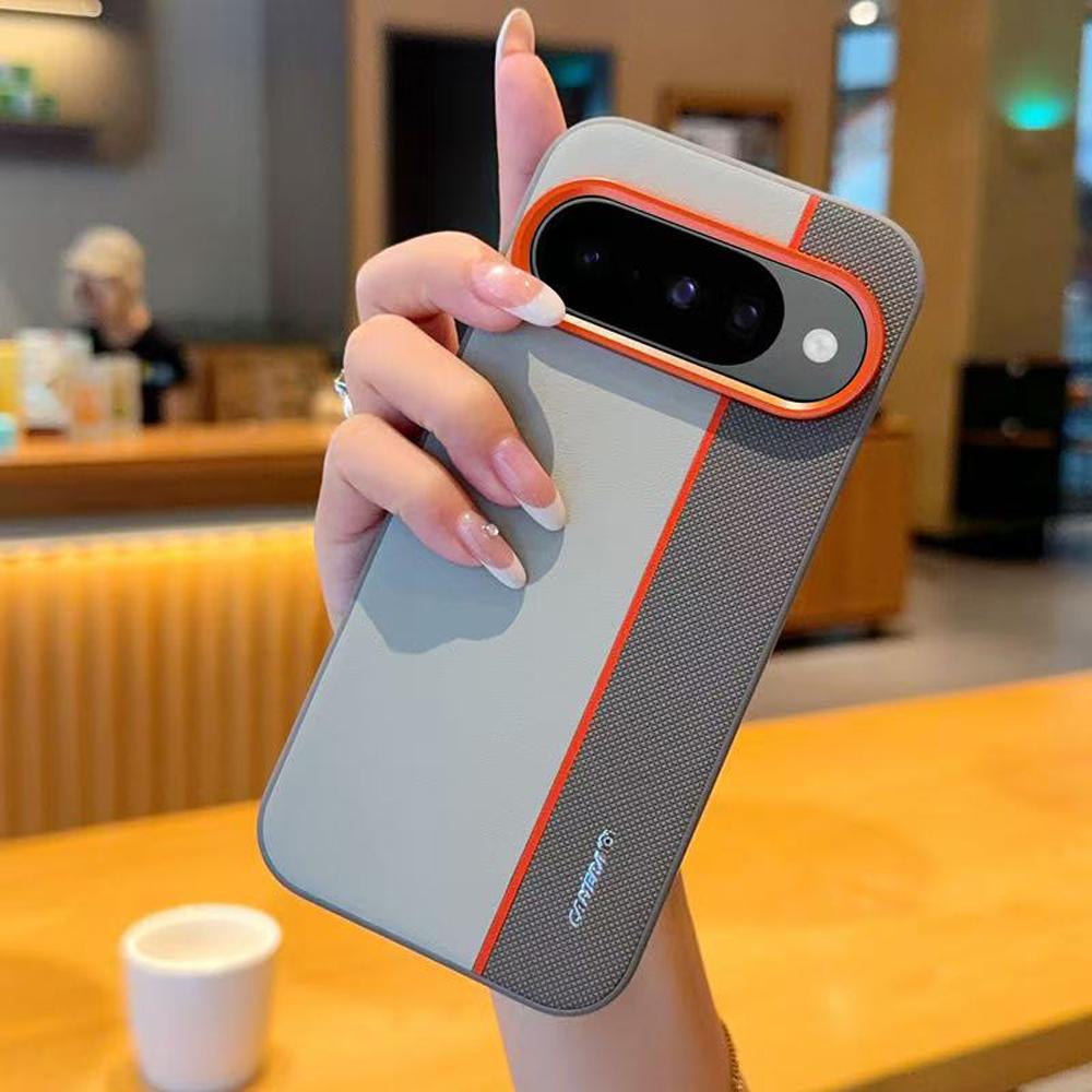 Einfache Leder-Naht-Handyhülle für Google Pixel 10 Pro XL, schlicht, stilvoll, galvanisierte Farbabstimmung, stoßfeste Abdeckung