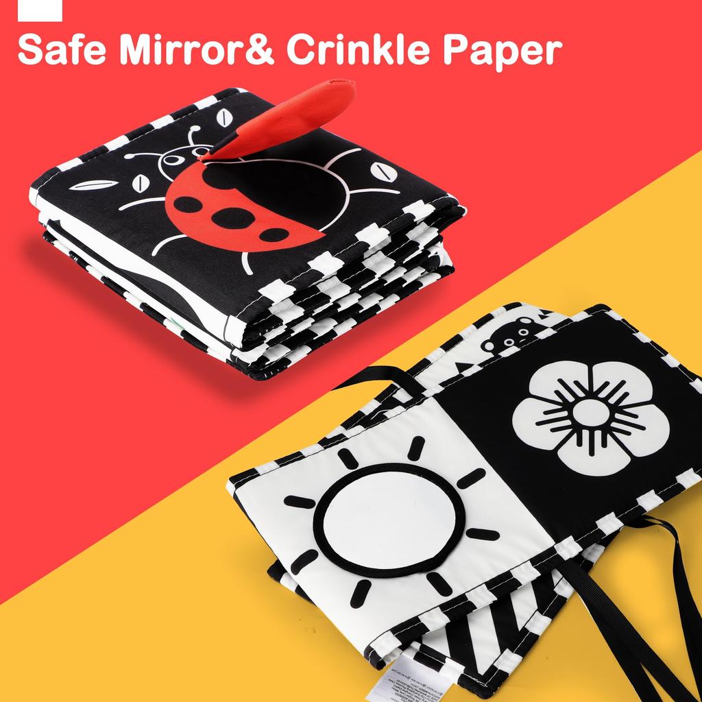 Black and White Cloth Picture Book for Babies Visual Sensory and Brain Colorful Cloth Picture Book for Newborns and Includes a Crib Finger Stroller