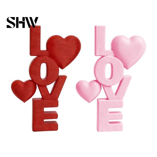 Desktop Love Letter Sculpture 2Pcs 3D Printed Stacked LOVE Ornament with Heart Decor, Romantic Modern Nordic Room Tabletop Sculpture, Decoration