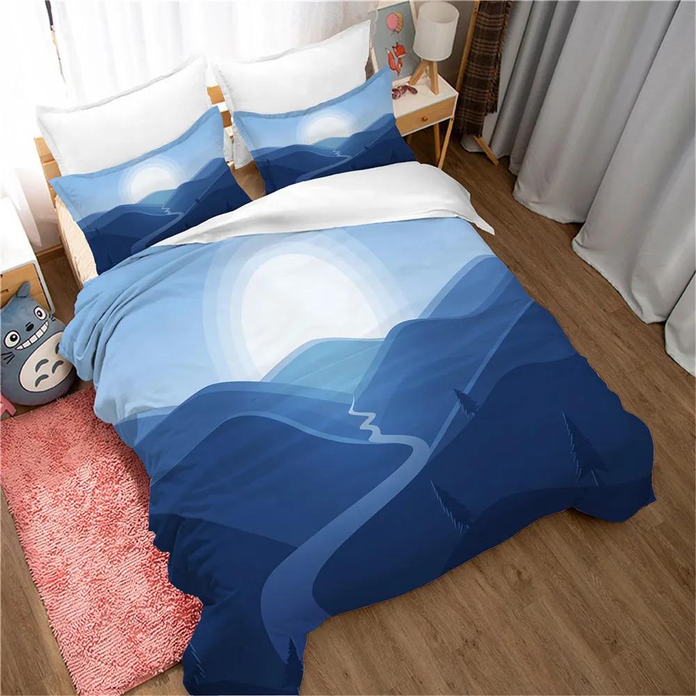 Mountain Duvet Cover Set Forest and Bright Moonlight Elk Landscape Mountain Bedding Set King Size Soft Polyester Comforter Cover