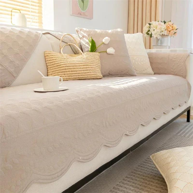 Universal Cotton Sofa Cover Towel  Nordic Solid Color Sofa Cushion for Living Room Non-Slip Sofa Cushion Armrest Backrest Cover