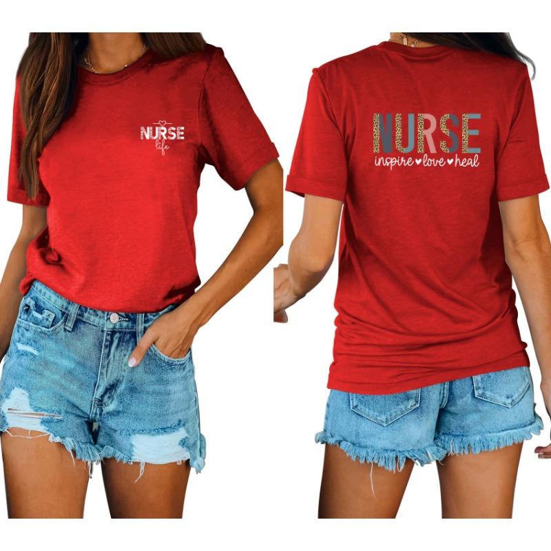 Lässige und modische Damen-T-Shirts mit Krankenschwester-Print, locker, mit Rundhalsausschnitt und kurzen Ärmeln