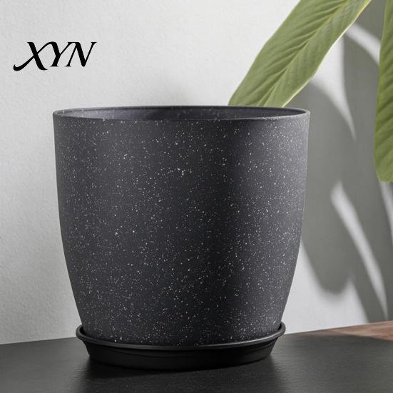 Indoor Planters for Plants Modern Plant Pot with Saucer, Gray Flower Decorative Pots Spaces Drainage Holes, Stone-Look Planter Outdoor Sturdy