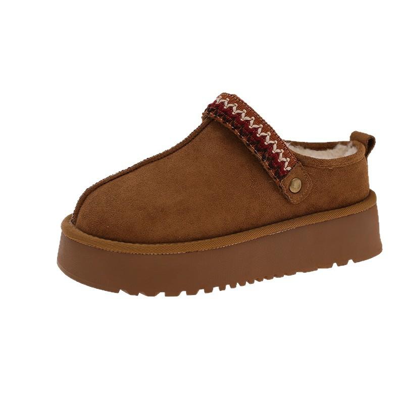 Thick-soled velvet snow boots, bag head, fluffy half slippers, women's outer wear 2025 new autumn and winter one-pedal cotton slippers