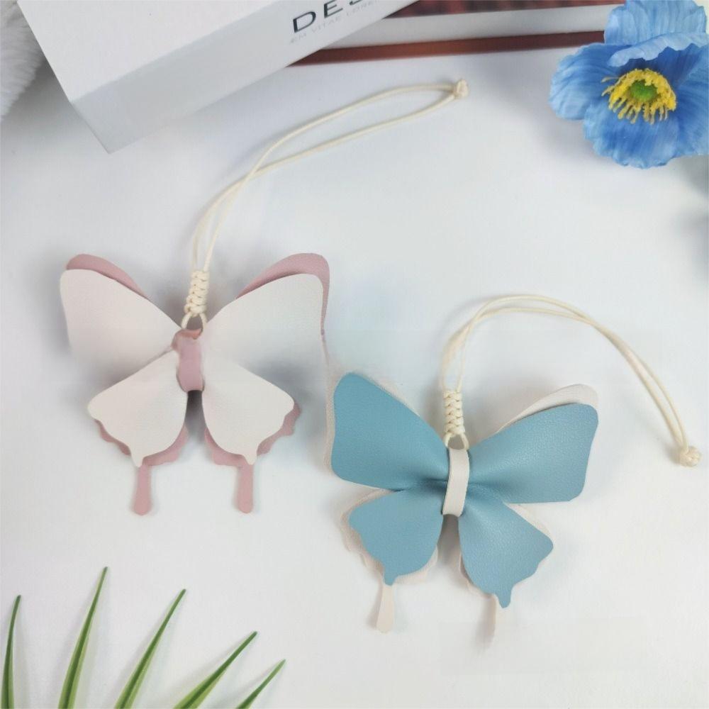 PU Leather Butterfly Bag Pendant Color Contrast Car Key Chains Creative Butterfly Lanyard  Couple
