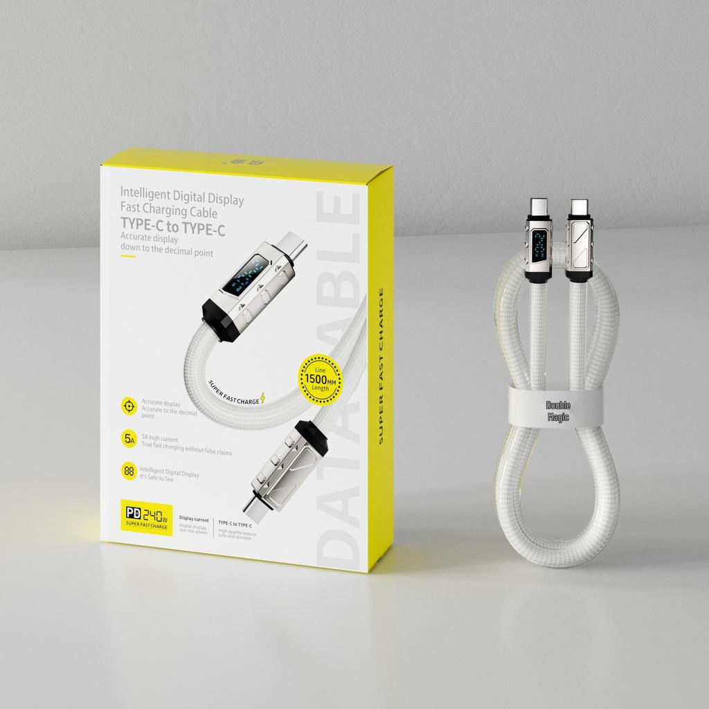 BeMo 240W Fast Charging Type-C Cable with Smart Chip & Ice Crystal Digital Display