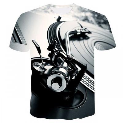 Summer Round Neck 3D Musical Instrument Print Top Fashionable Casual Short Sleeved Men's T-shirts
