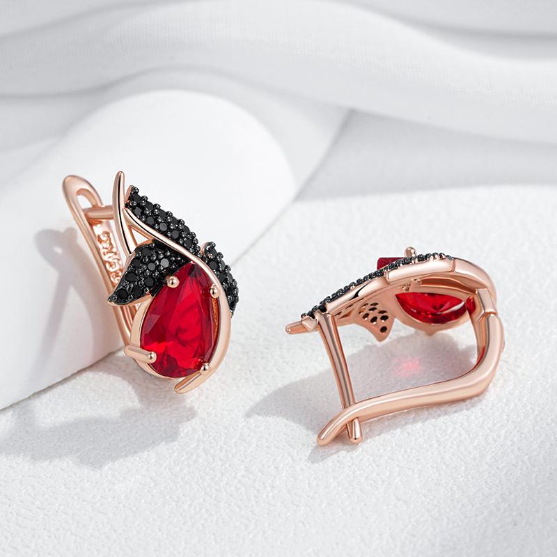 Shiny Red Natural Zircon Drop Earrings Women Rose Gold And Black Plating High Quality Daily Fine Vintage Jewelry